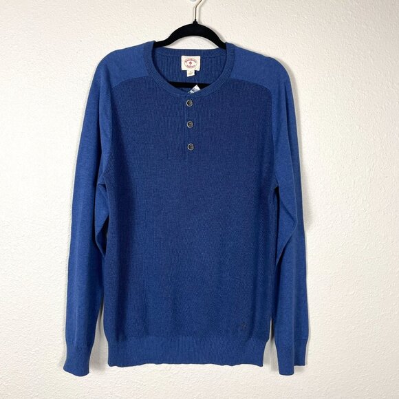 Brooks Brothers Other - Brooks Brothers Sweater Red Fleece Men Blue Henley Neck Knit Casual Size Large